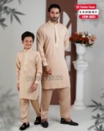 Father & Son Embroidery Kabli - Biscuit