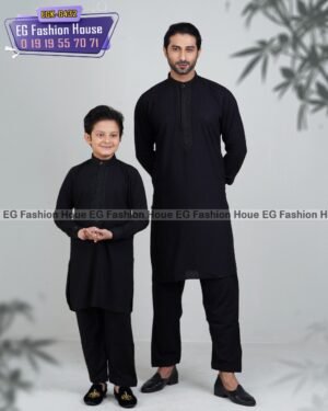 Father & Son Embroidery Kabli - Black