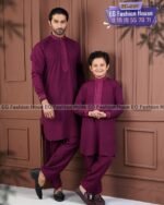 Father & Son Embroidery Kabli - Deep Merun