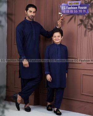 Father & Son Embroidery Kabli - Navy Blue