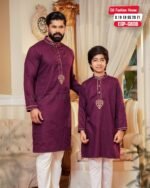 Father & Son Love Signature Panjabi – Deep Merun