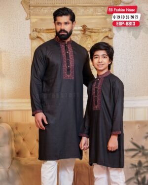 Father & Son Luxury Embroidery Panjabi – Black