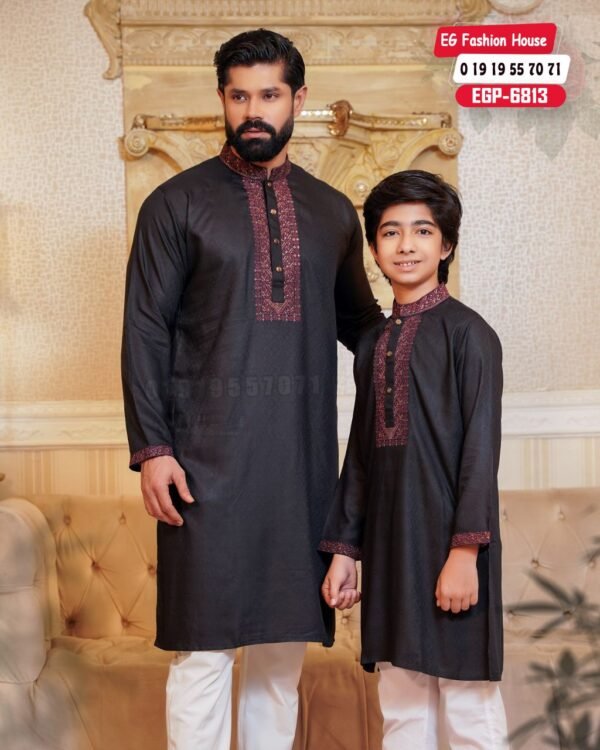 Father & Son Luxury Embroidery Panjabi – Black