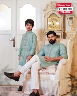Father & Son Luxury Embroidery Panjabi – Pastel Green