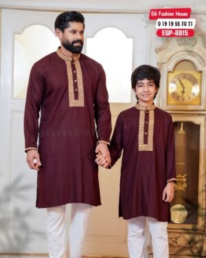 Father & Son Luxury Embroidery Panjabi – Dark Merun