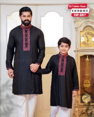 Father & Son Luxury Embroidery Panjabi – Black