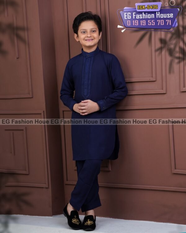 Exclusive Embroidery Kid's  Kabli - Navy Blue