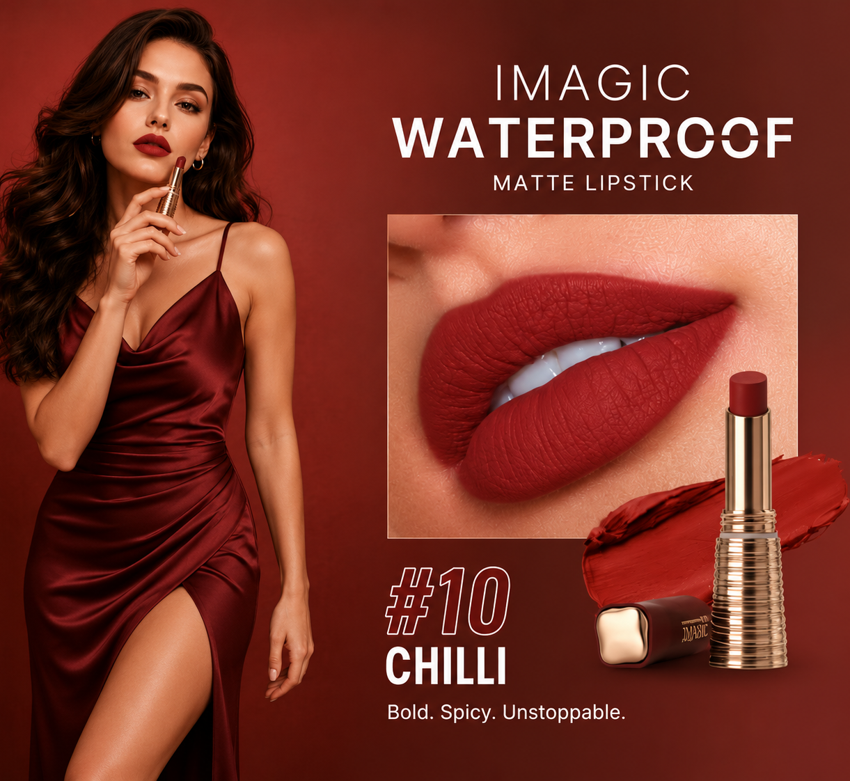 254a0282-7914-4823-935b-933d7f917741 IMAGIC Waterproof Matte Lipstick #10 Chilli 💄🔥 - Image 1