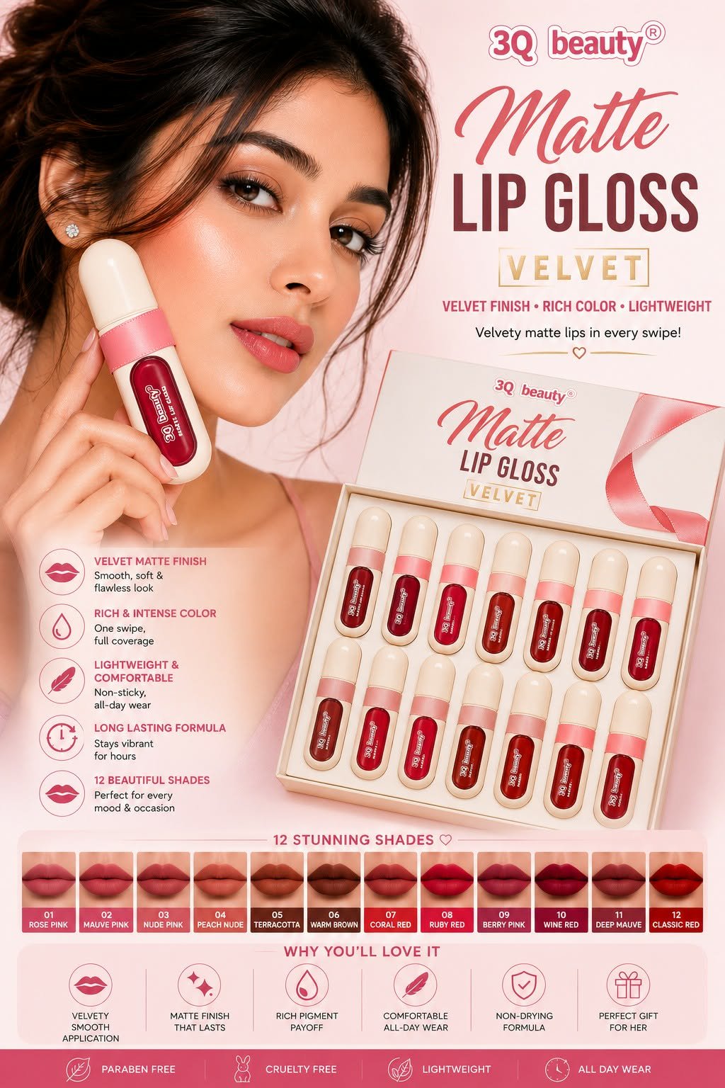 729499486_28116237621295207_4721970610517356260_n 💄 3Q Beauty Matte Lip Gloss: Velvet Finish 12-Shade Set 💋 - Image 1