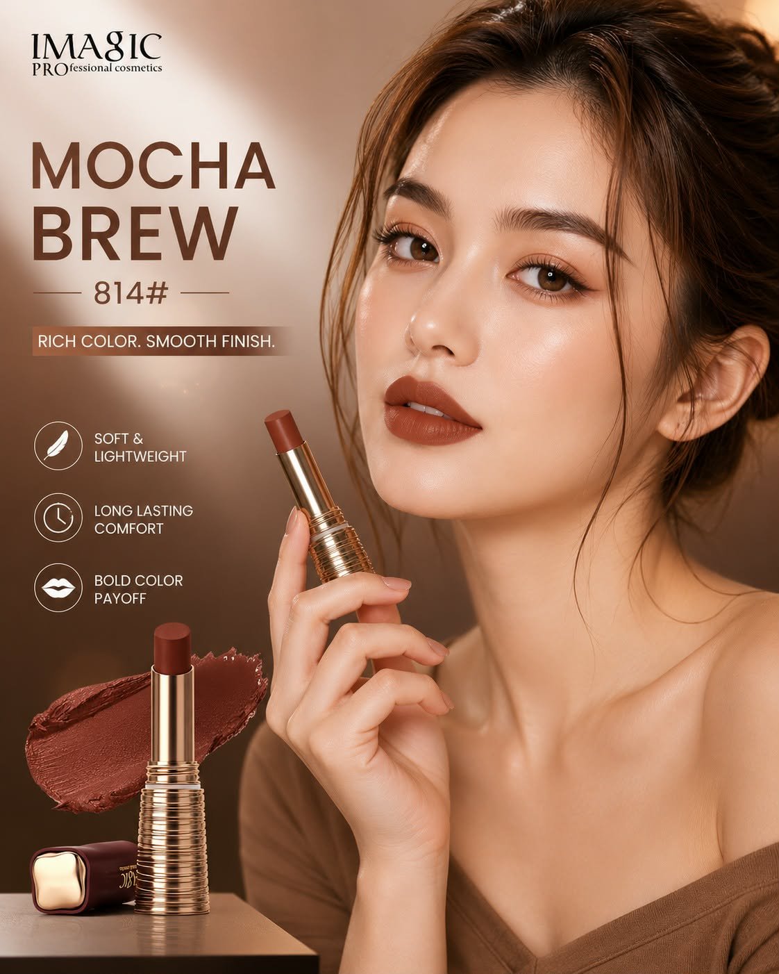 733882209_989022520564411_361253142789983597_n IMAGIC Waterproof Matte Long Lasting Lipstick - 814 Mocha Brew 💄 - Image 1
