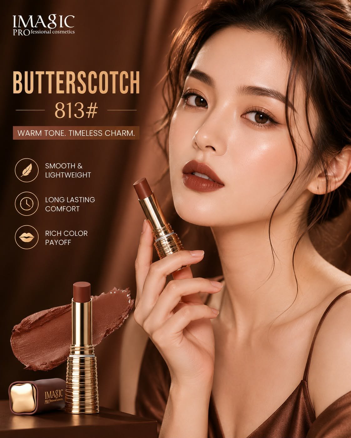 734472220_1348368250122794_1362276593283606221_n 💄 IMAGIC Waterproof Matte Lipstick ✨ Shade: 813 Butterscotch ✨ - Image 1