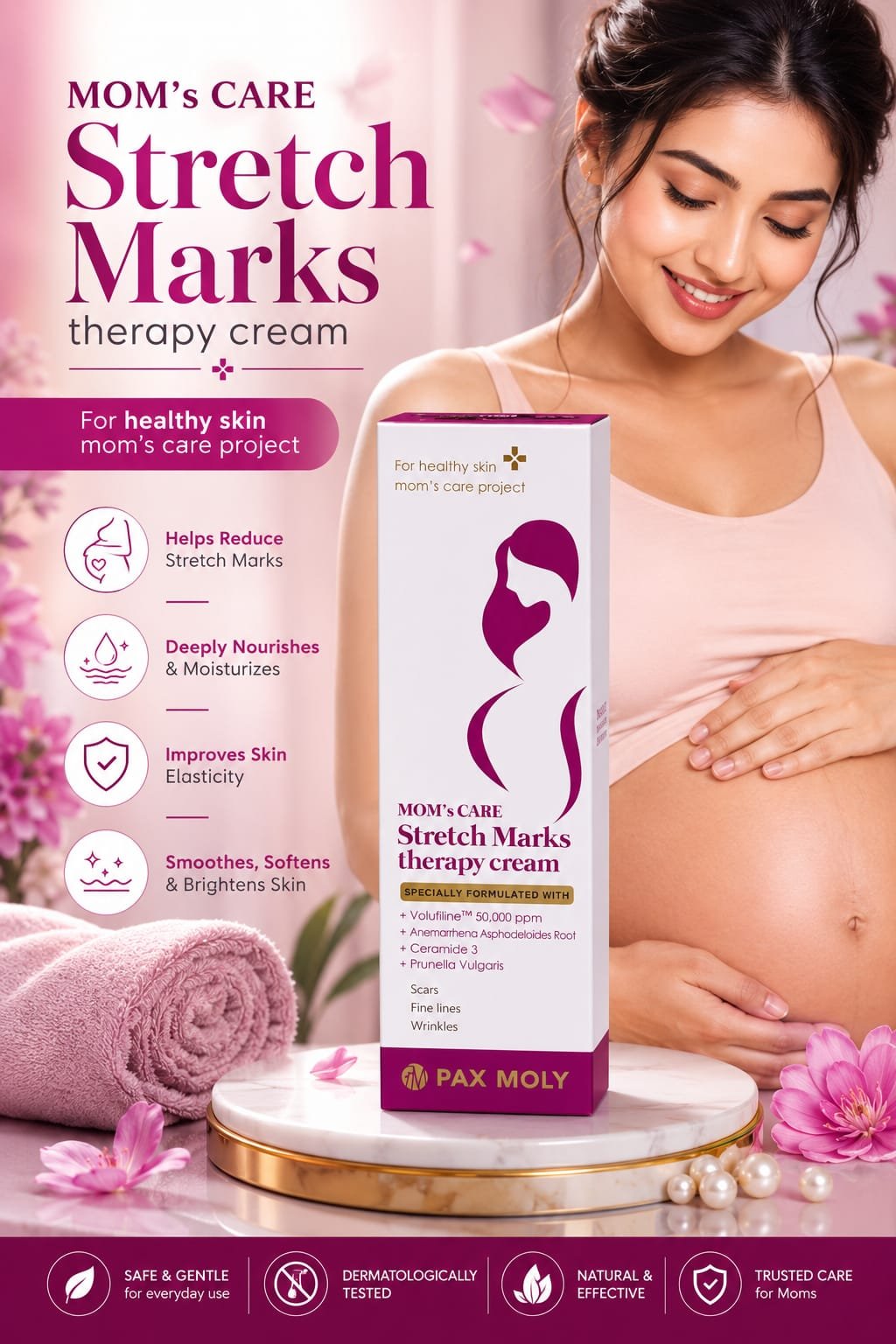 File (1) Pax Moly Mom's Care Stretch Marks Therapy Cream (70g) - Image 1
