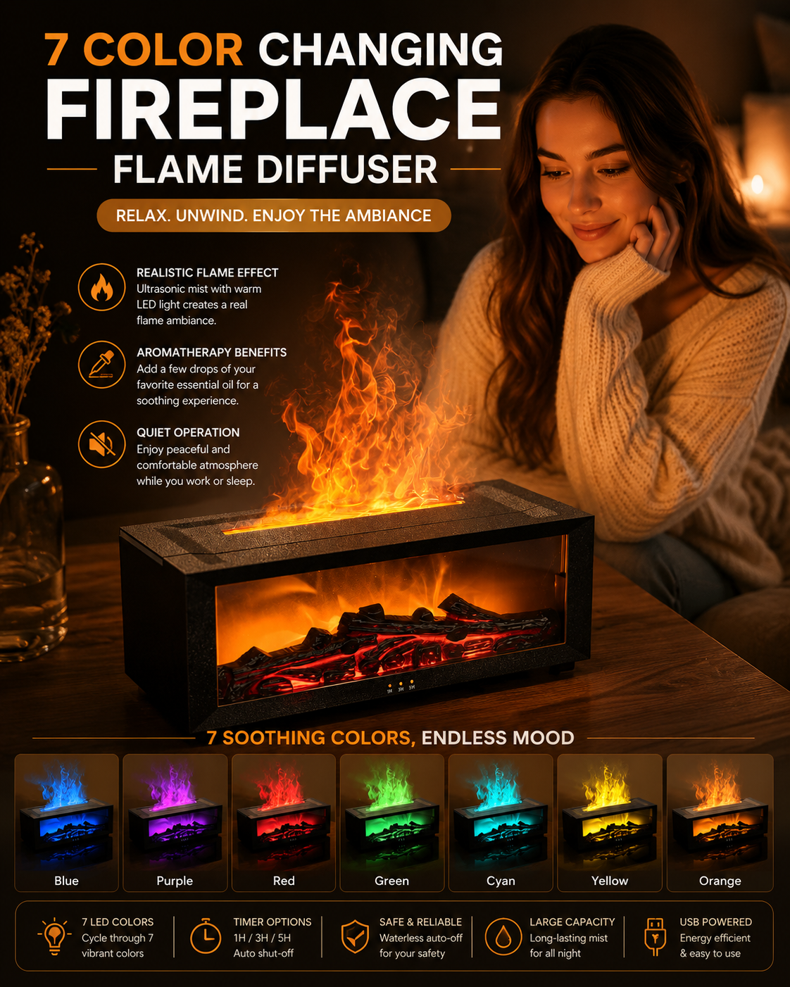 809c4276-17d3-40e2-971e-8344d0b83d62 🔥 7 Color Changing Fireplace Flame Diffuser 🔥 - Image 1