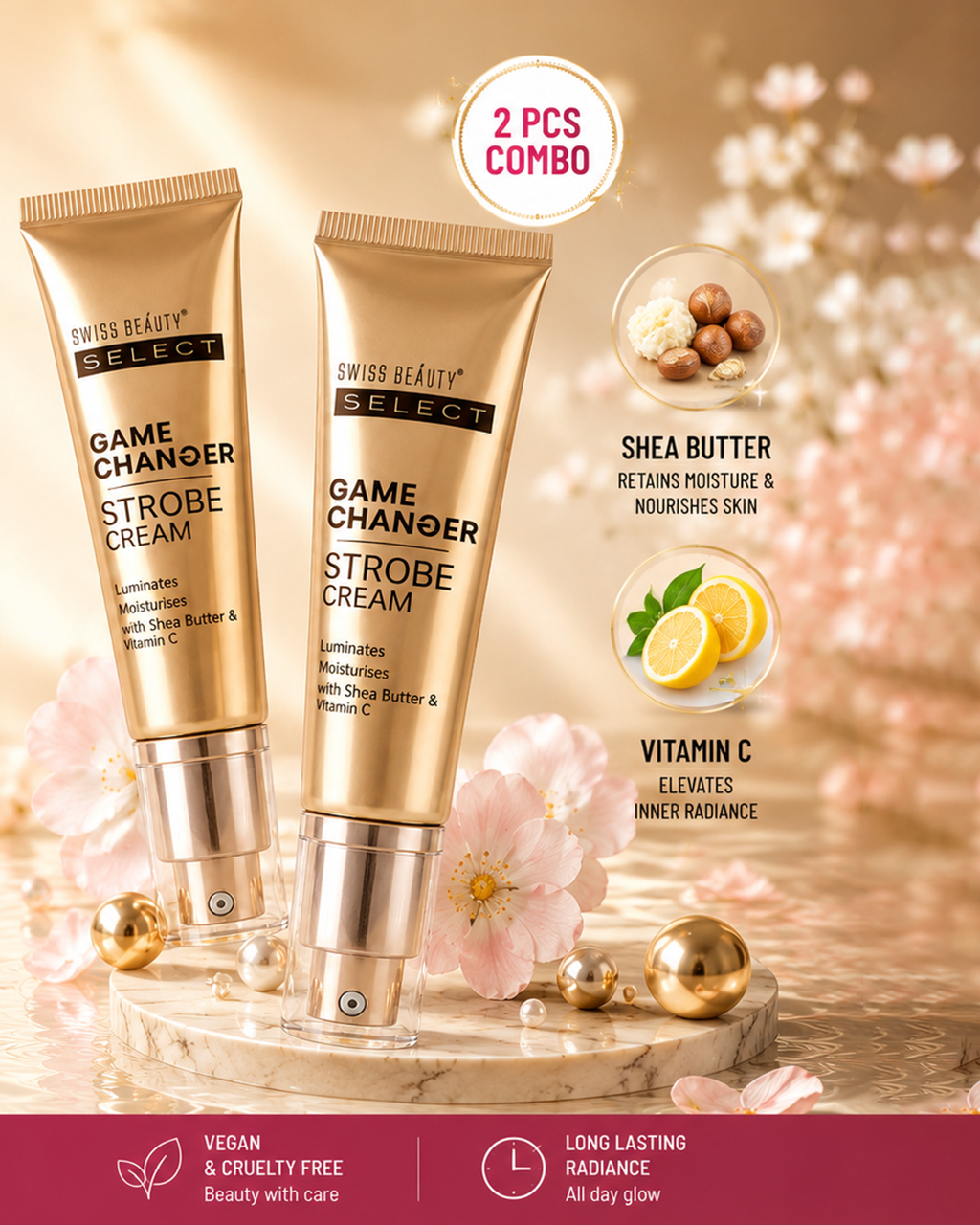 Combo 1 Swiss Beauty Select Game Changer Strobe Cream- Combo-Pink Sheen+Gold Sheen - Image 1