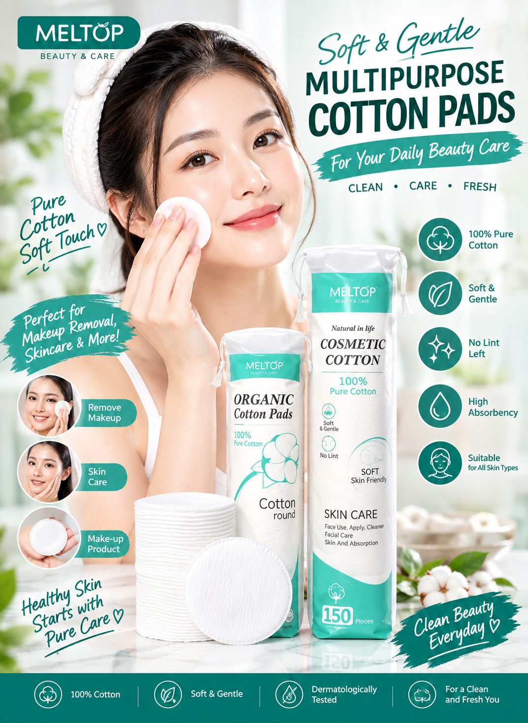 1fe4740a-8212-4eb4-9027-d7c8ce495009 🌟 Meltop Organic Cotton Pads – Pure Cotton, Soft Touch! 🌿80PCS - Image 1