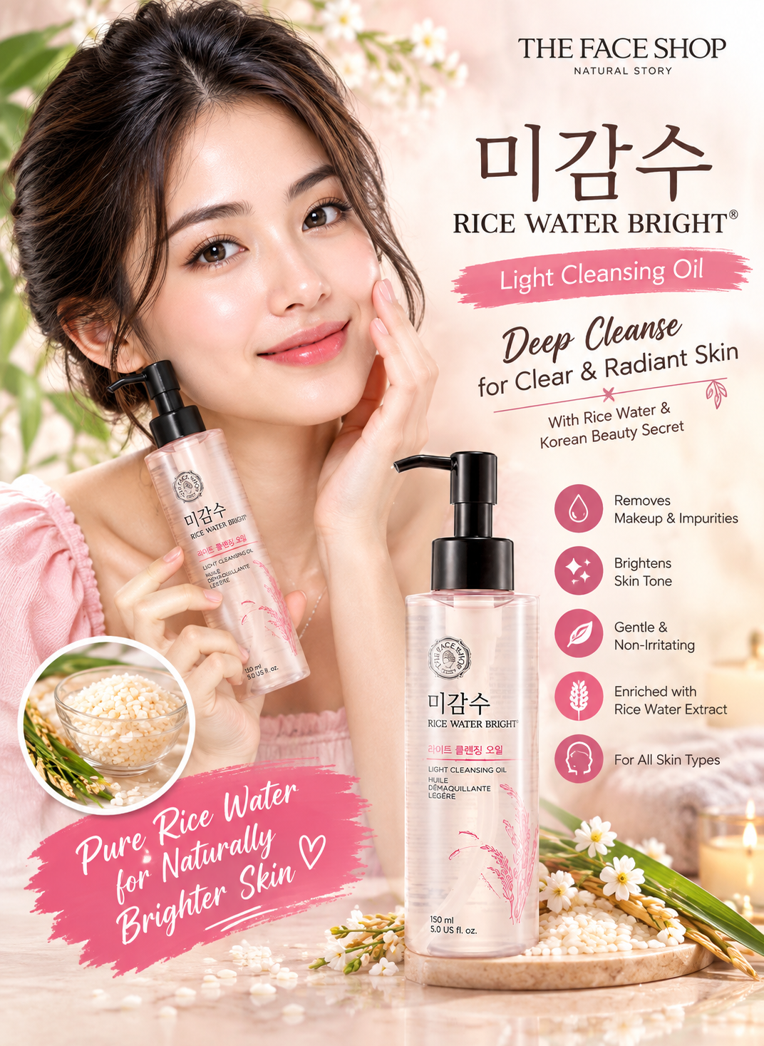 4545e66b-0624-46c3-99a5-824d6d645378 The Face Shop Rice Water Bright Light Cleansing Oil - Image 1